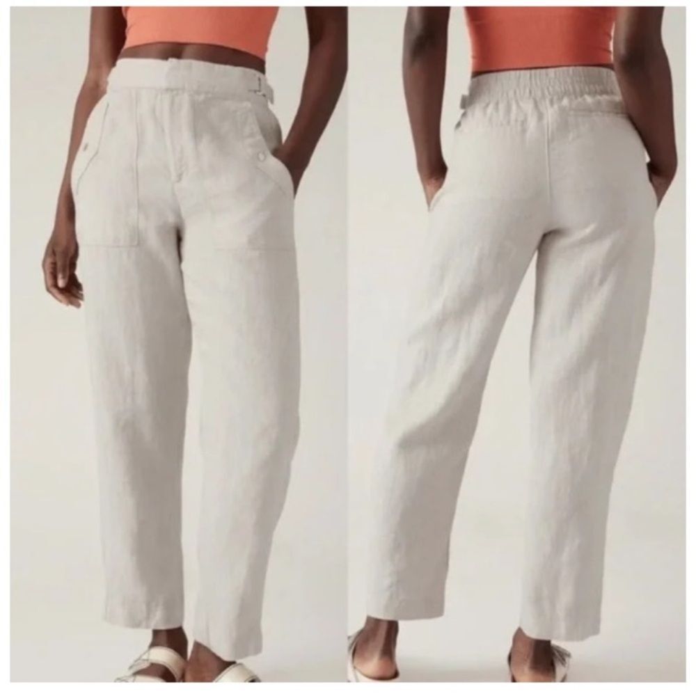 Athleta Voyager Linen Pants Beige Tan Pockets Pull-On Lightweight 4